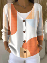 Vintage Abstract Geometry Art Print Buttoned V-neck Cardigan Sweater